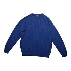Vintage Charter Club Sweater Men's Medium Blue‎ Lambs Wool Angora Cable Knit